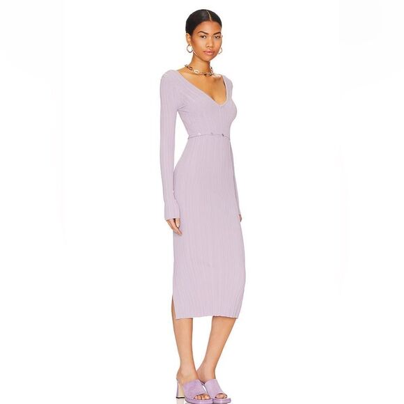 LPA Delaire knit midi dress skirt top button off dusty Purple Revolve NWT XL - Picture 2 of 10
